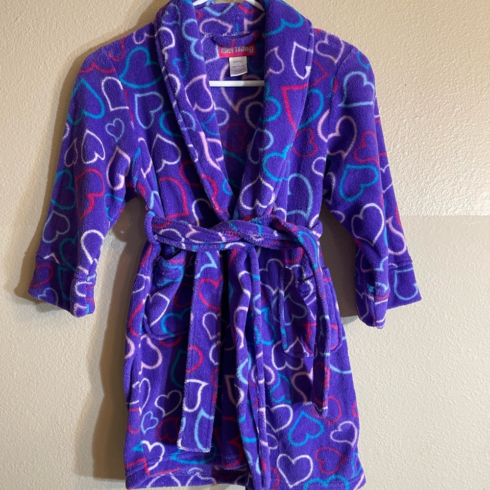 Girl Thing  Purple pink Heart Print Robe 6/6x